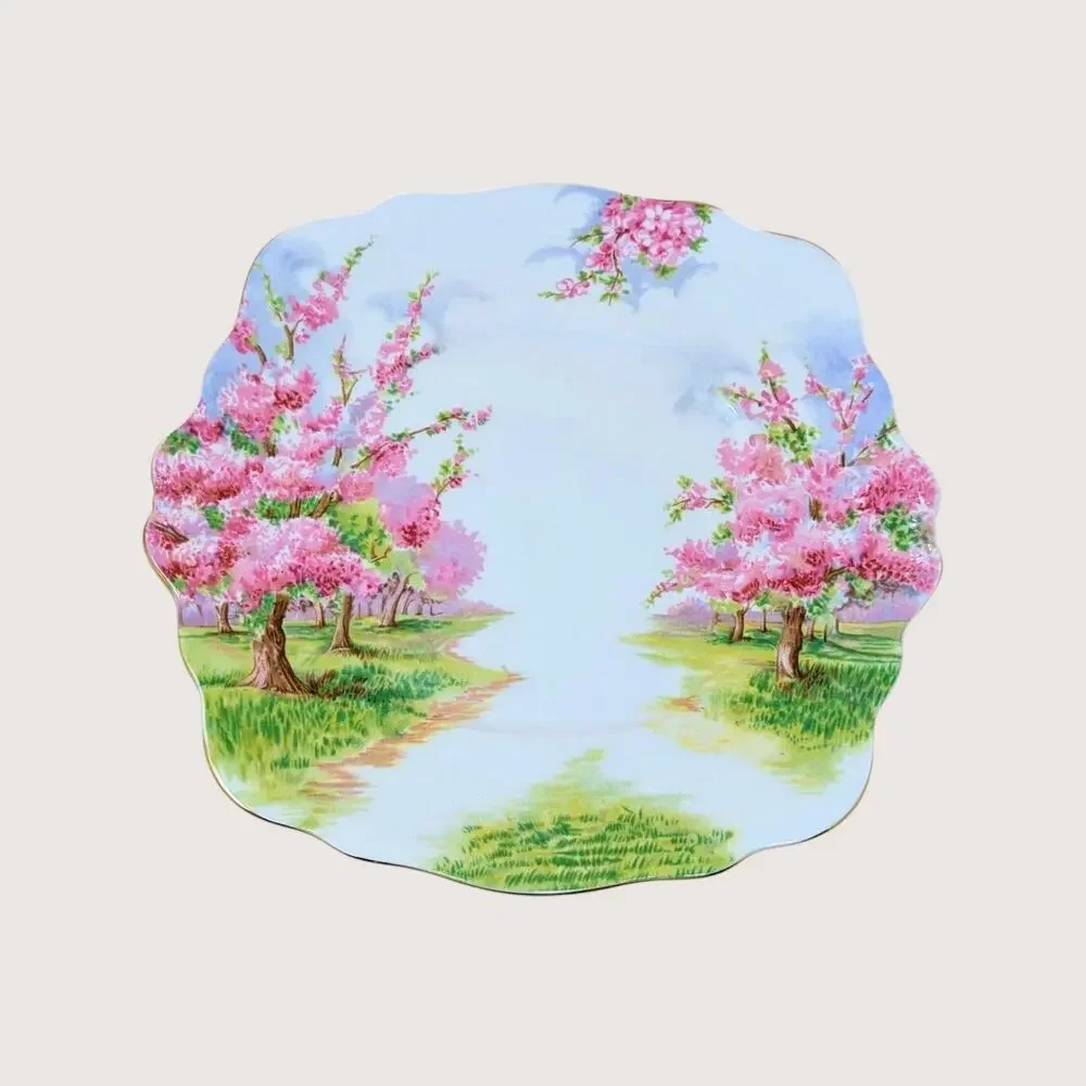 Mid-Century Royal Albert Blossom Time Bone China Cake Plate And Trinket Dish Set